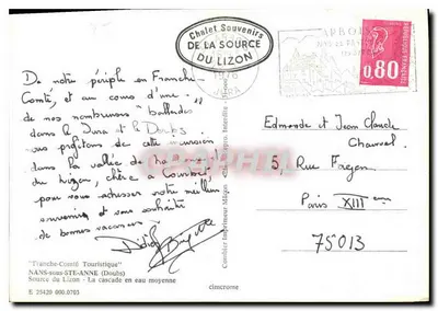 Wodospad źródła Lizon — Nans-sous-Ste-Anne — Tranche-Comté Touristique — Rewers