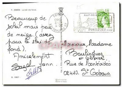 Las alegrías y penas del esquí de fondo — Pontarlier, Alta Saône — Ed. J. Cellard, n° F.30899 — Reverso