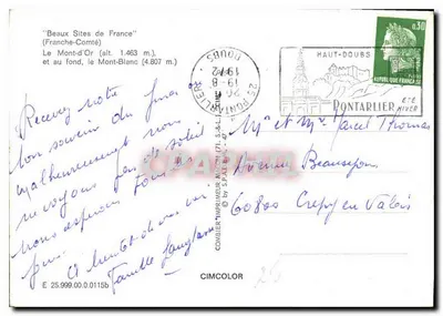 Mont-d'Or — Franche-Comté — editor CIMCOLOR — Verso