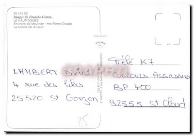 Fonte da Loue — Em torno de Moutier — Éditions de Franche-Comté — Verso