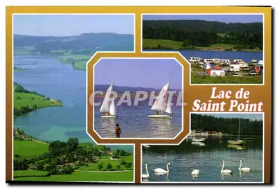 Lago de Saint Point — vista panorâmica com barcos a vela e cisnes — editor não visível