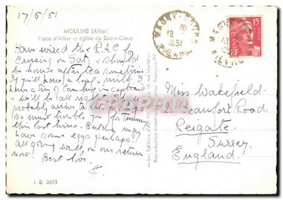 Moulins (Allier) — Plac Allier i klasztor Sacré-Cœur — Wydawnictwo Yvon, nr 15, ulica Marol — Rewers