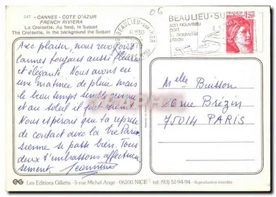 Cannes - Côte d'Azur — La Croisette en het Suquet — Uitgave Gilletta — Achterkant