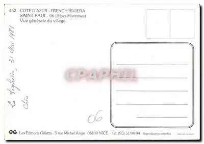 Saint-Paul - Vue générale du village — Les Editions Gilletta, n°462 — Verso