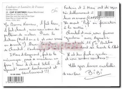 Cap d'Antibes — Hotel Eden Roc — Editor Yvon / Rey, n° 06 — Verso