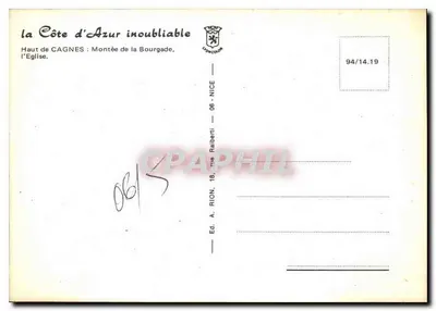Haut de Cagnes : Montée de la Bourgade, a Igreja — Ed. A. Rion, 94/14.19 — Verso