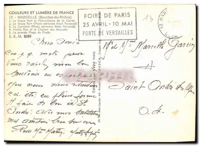 Marselha — Lembrete de Marselha — Edições Jean-Laurès — Verso