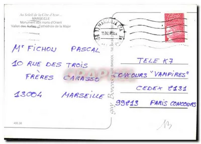 Marselha — Vista de três monumentos — Editor Provençal, n° 400 38 — Verso