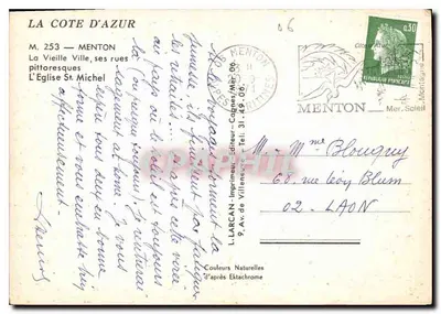 Menton — Stare Miasto, jego kolorowe ulice — Katedra św. Michała — Wydawca L. LARCAN — Rewers