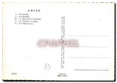 Arles — Pamiątka z Arles — Wydawnictwo Lavelle & Cie — Rewers