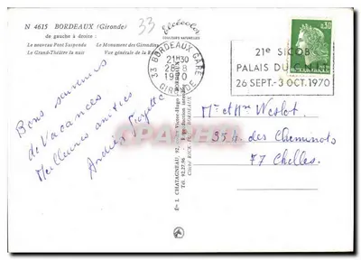 Bordeaux — Most wiszący, Pomnik Girondynów, Wielki Teatr w nocy, Ogólny widok — Wydawca Elée, nr 4615 — Rewers