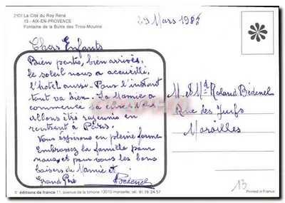 Fonte da Butte des Trois-Moulins — A Cidade do Rei René — edições de França — Verso