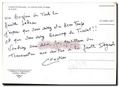Cazaux (Gironde) — Klub żeglarski, plaża i port — Wydawnictwo i Drukarnia Combier / Mâcon, nr C5 33940-1-2671 — Rewers