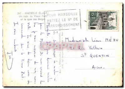 Marseille (B.-du-R.) — Un coin du Vieux Port et le quai des Belges — Mireile — Verso