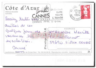 CANNES — La Côte d'Azur — Wydawnictwo « MARU » — Rewers