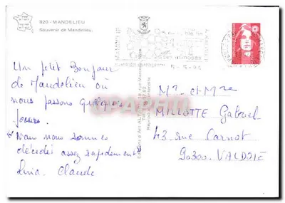 Mandelieu — widok panoramiczny i kwiaty — Pamiątka Mandelieu, wydawnictwo Art d'Art — Rewers