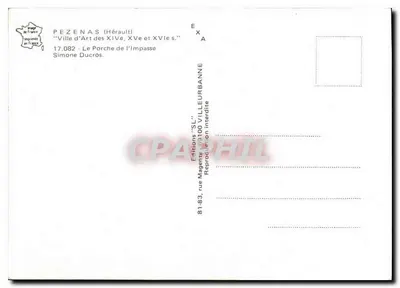 Pézenas (Hérault) — O Arco da Impasse — Edição 'SL' Simone Ducros — Verso
