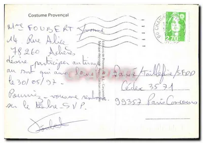 Mulher em traje provençal — diante de uma capela — Edições da Provença A.L. Carpentier — Verso