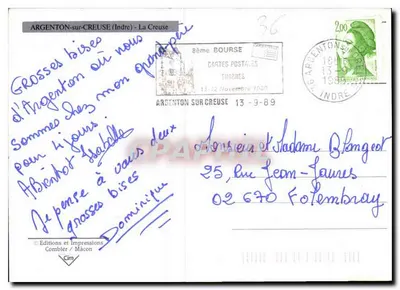 Argenton-sur-Creuse — widok mostu i domów nad Creuse — Wydawnictwo i Drukarnia Combier / Maçon — Rewers