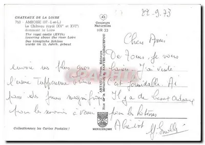 Koninglijk kasteel van Amboise — Kastelen van de Loir — uitgever Artaud Frères, Nantes, n° HR 33 — Achterkant