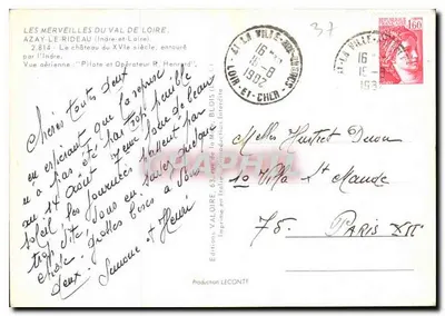 Azay-le-Rideau — Zamek z XV wieku, otoczony przez Indre — Wydawnictwo Valoire — Rewers