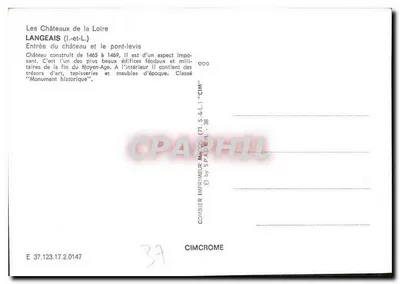 Castillo de Langeais — entrada y puente levadizo — Editor Combier — Reverso