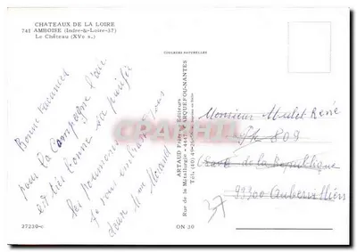 Castello d'Amboise — vista aerea — Artaud Frères, n° 27230-c — Verso