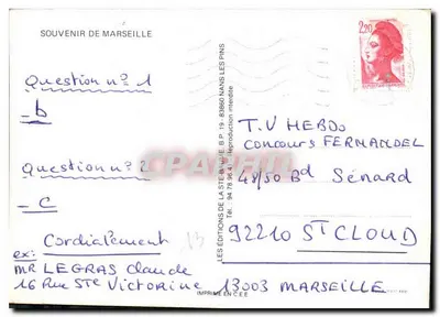 Souvenir de Marseille — vue de la basilique Notre-Dame de la Garoupe, du Vieux-Port et du quartier des Pins — Éditions de la Ste-Baume — Verso
