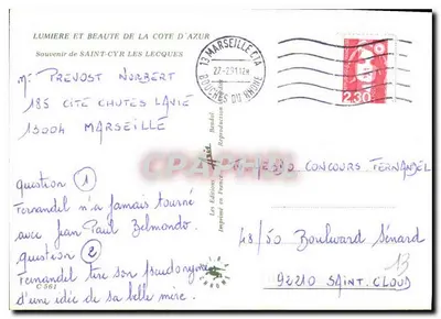 St CYR les LECQUES — vista da praia, estátua da Liberdade, porto e pescador — Éditions Fernandel — Verso