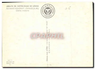 Cloître da abadia de Notre-Dame de Lérins — Cannes — Éditions d'art Yvor — Verso
