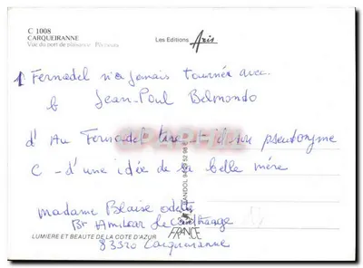 Carqueiranne — Côte d'Azur — Wydawnictwo Aris, nr C 1008 — Rewers
