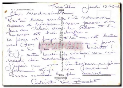 Kraj Normandii — widok z Trouville — wydawca Artaud Frères, nr 11 — Rewers