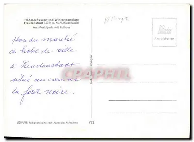 Plac targowy i ratusz w Freudenstadt — z fontanną króla — wydawca Mets, n° 520/548 — Rewers