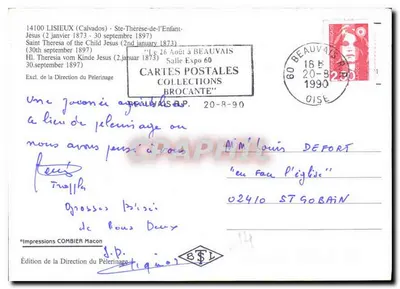 Santa Teresinha da Criança Jesus — Sua casa natal, o Carmelo, a basílica — Impressions Combier — Verso