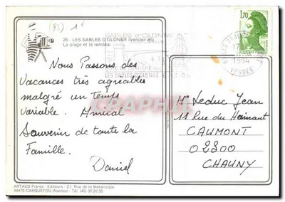 Les Sables d'Olonne — vista da praia e do dique — Artaud Frères — Verso