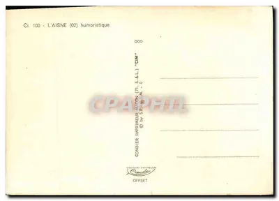 L'Aisne — Carta humorística com ilustrações de locais: Château-Thierry, Soissons, Vervins, Laon e Saint-Quentin — Verso