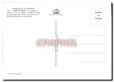Monte-Carlo — Principado de Mônaco — Edições Montluet — Verso