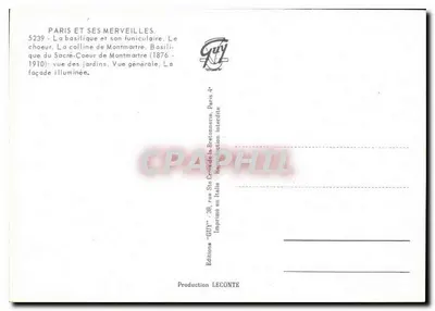 Basilica of the Sacred Heart — Montmartre — Editions GUY — Back