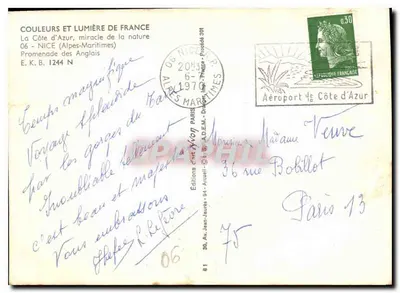 A Costa do Azul — Promenade des Anglais — Éditions d'Art Avion — Verso