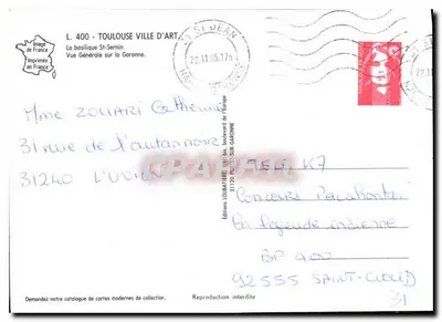 Toulouse — Vista Geral sobre a Garonne — Éditions Loubatée — Verso
