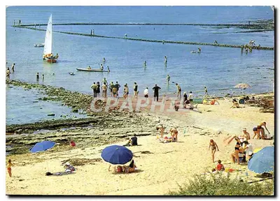 Praia animada em Jard-sur-Mer — vista da baía com vela e banhistas — editor Artaud Frères, n° E/658