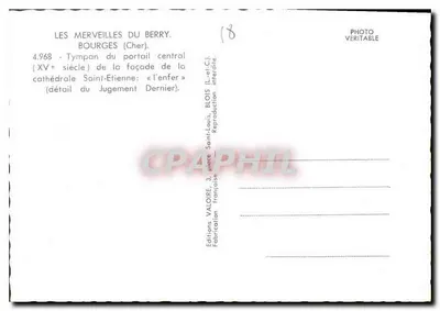 Bourges (Cher) — Tympans portalu głównego katedry Świętego Etienne — szczegół Ostatecznego Sądu („piekło”) — Wydawnictwo Valoire — Rewers