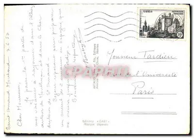 Bourges — widok panoramiczny z katedrą Saint-Étienne, pałacem Jacques-Cœur, hotelem miejskim i placem de la Barre — Éditions Gaby, Nantes — Rewers