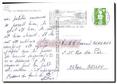 La Tremblade — Carta postal turística com vista aérea, mapa rodoviário e atividades de pesca — Editor: La Tremblade Tourisme, n°103 — Verso