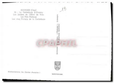 Bourges — Catedral São Etienne, Jardins do Hotel de Ville, Prés Fichaux, Portais — Edições Diplôme — Verso