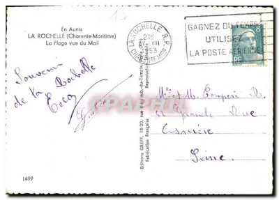 A Praia vista do Mail — La Rochelle (Charente-Maritime) — Éditions GREFF, n°1499 — Verso