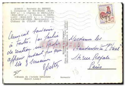 Souvenir do Berry — Catedral de Bourges, Castelos de Meillant, de Ainay-le-Viel e de Culan — Edições do Hotel de Ville, Vichy — Verso