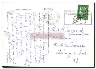 La Rochelle — Ogólny widok, Wieża Godzin, Wieża Czterech Strażników, Hotel Miasta, Mail — Wydawca nie widoczny, nr serii 2057 — Rewers