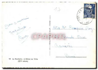 La Rochelle — El Ayuntamiento (siglo XV) — REAL-PHOTO & CAP — Reverso