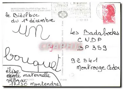 Montendre-les-Pins — Ruiny zamku z kwadratową wieżą — Cinq — Rewers
